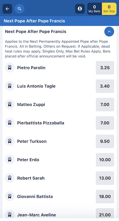 POPE BETTING